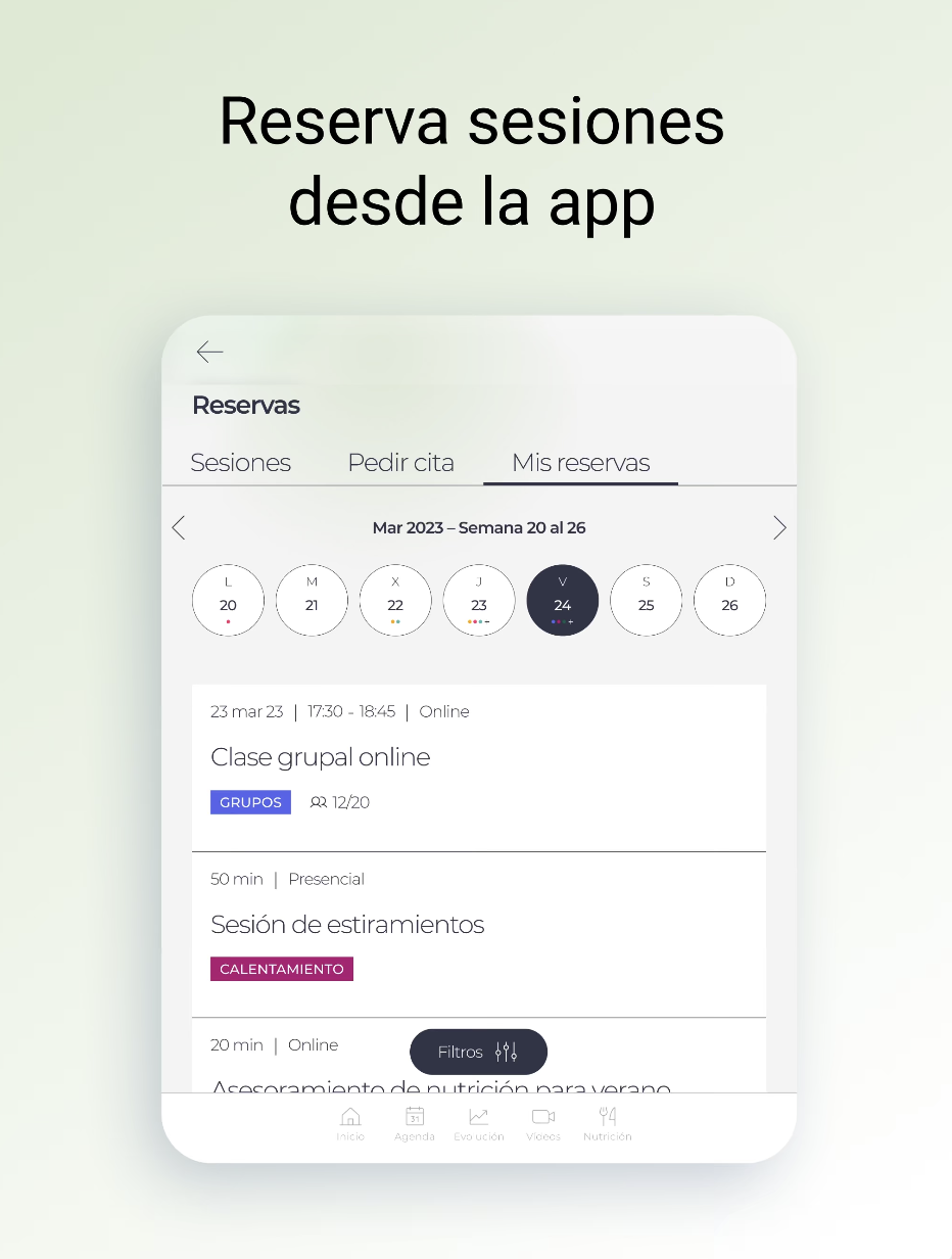 Reservas de sesiones desde la app